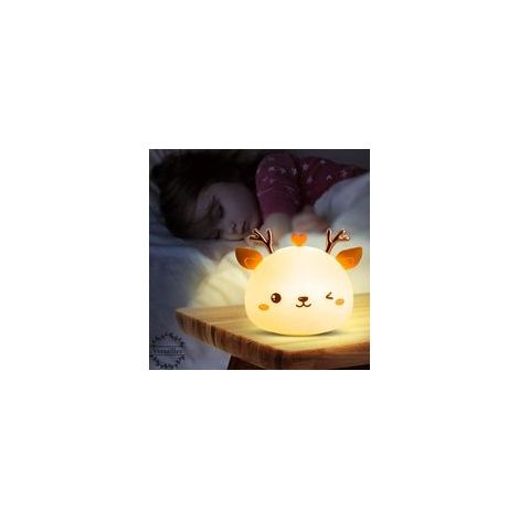 Veilleuse enfant cerf LED rechargeable, 7 couleurs tactiles en silicone – (1/5)