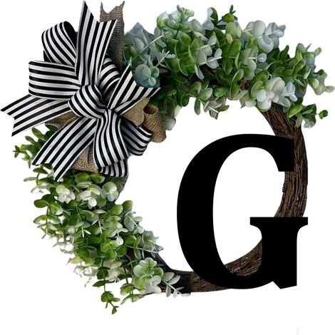 Guirlande Porte - Couronne Décorative en Bois - Lettre Initiale Personnalisable - 38 cm - Pour Entrée Intérieure ou Extérieure - 1 Pièce (1/5)