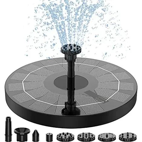(B-2.5W) Fontaine solaire flottante d'extérieur 2,5 W avec 6 buses, idéale pour les bains d'oiseaux, les bassins, les aquariums et la décoration de jardin. Pompe à eau pour fontaine. (1/5)