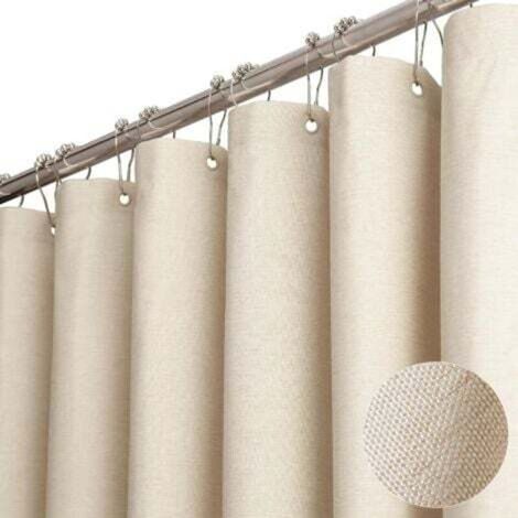 Duschvorhang aus strukturiertem Polyester, strapazierfähig, mit 12 Kunststoffhaken, wasserdicht und dekorativ, 180 x 180 cm, beige/cremefarben