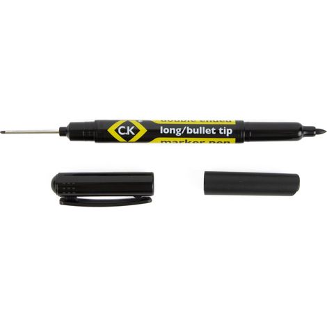 Marqueur Permanent Double Pointe Noir, Embout Long 0,7 mm et Ogive 1 mm, Encre Résistante à l'Eau, Séchage Rapide, Pour Perçage, Équerres, Liteaux, Gabarits, Bois, Métal et PVC Dur, T3593 (1/5)