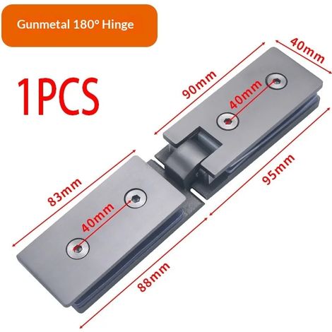 Charnière de porte de douche minimaliste en acier inoxydable 304 (gris anthracite, 180°) avec clip de fixation pour porte de douche en verre (ouverture à 180°). (1/5)