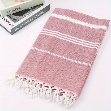 Serviette de plage extra large (rouge) en pur coton, anti-sable, à séchage rapide et légère. (1/5)