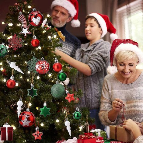 Boules de Noël suspendues (70 pièces) - Décorations pour sapin de Noël - Ornements créatifs dorés, rouges, multicolores, argentés et roses (1/5)