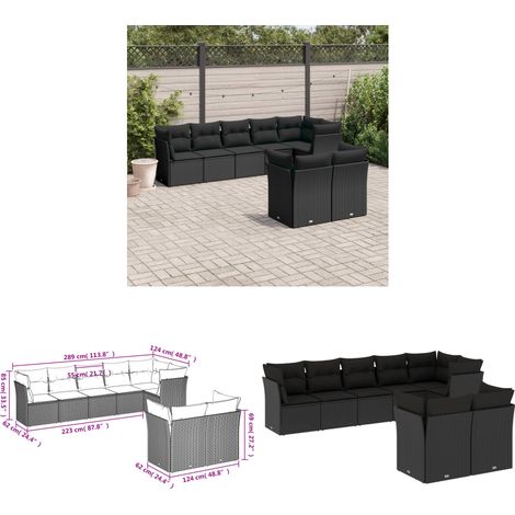 8-tlg. Garten-Sofagarnitur mit Kissen Schwarz Poly Rattan - Gartenmöbel - Rattan Möbel - Lounge Set - Gartenlounge - Außengartenmöbel - Home & Living (1/3)