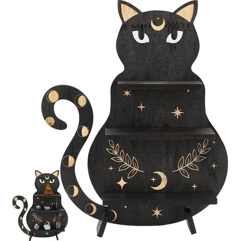 Étagère murale en forme de chat noir en cristal pour Halloween, maison, chambre à coucher, salon (1/5)