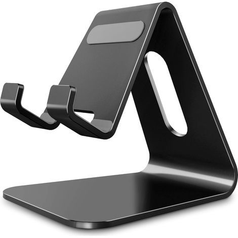 Handyhalterung, Tischständer aus Aluminium, kompatibel mit iPhone 16, 15, 14, 13, 12 Pro Max, Mini XS Max, XR, X, SE, 8, 7, 6, 6S Plus, Huawei Mate 60 Pro, Samsung S23, S22, S21 – Schwarz (1/5)