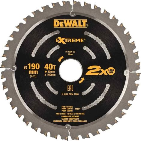 Lame de scie circulaire portative Extreme, 190x30mm, 40 dents, Terasses, Pour la coupe du bois tendre et laminés (1/2)