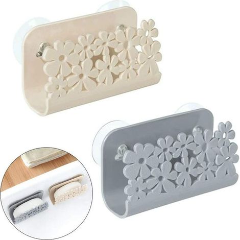 Schwammhalter, Schwammregal, Spülbecken-Organizer mit Saugnapf, Theke für Küchenspüle, Hängekorb, Tischabtropfgestell, Flüssigkeitsabtropfgestell, 2 Stück (grau, beige) (1/5)