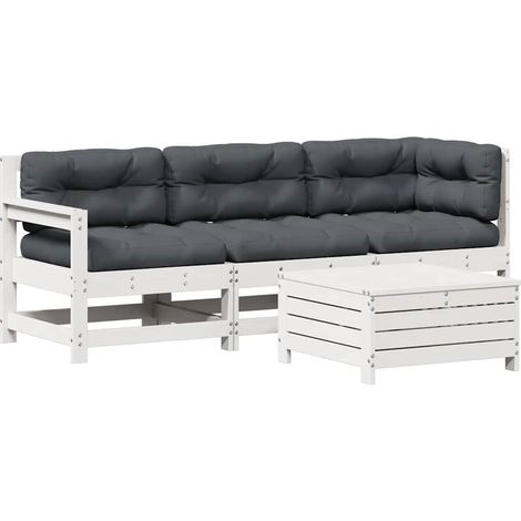 Set muebles jardín 4 pzas con cojines madera maciza pino blanco vidaXL (1/5)