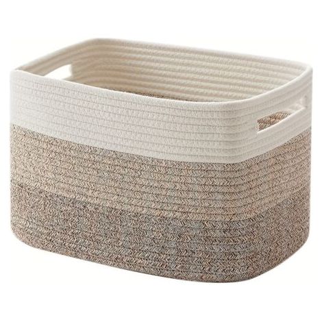 Panier à couverture beige trois pièces 382523cm 1 panier rectangulaire en corde de coton tressé rangement puériculture avec poignée (1/5)