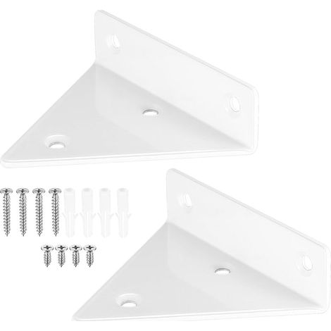 Lot de 2 supports d'étagère flottants blancs - Supports muraux triangulaires invisibles - Supports muraux cachés - Supports muraux en métal robuste pour étagère de stockage, bibliothèque - Avec vis (1/5)