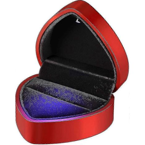 Boîte à bijoux LED en forme de cœur, coffret cadeau en velours rouge, idéal pour un mariage, des fiançailles ou la Saint-Valentin. (1/5)