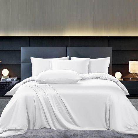 Bettwäsche 200x200 cm Weiß, 50% Bambus Lyocell, Kühlend, Atmungsaktiv, 3-teilig