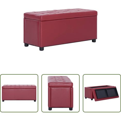 vidaXL Pouf mousse - Pouf de rangement 87,5 cm Rouge bordeaux Similicuir (1/5)