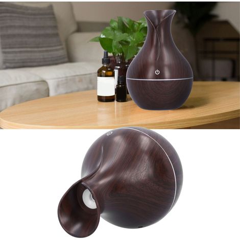 Humidificateur 130 ml aspect bois avec veilleuse d'ambiance 7 couleurs, mini humidificateur USB pour la maison, aspect bois profond (1/5)