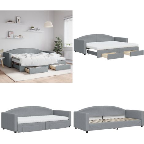 Tagesbett Ausziehbar mit Schubladen Hellgrau 90x200 cm Stoff - Schlafsofa - Sofa mit Bettfunktion