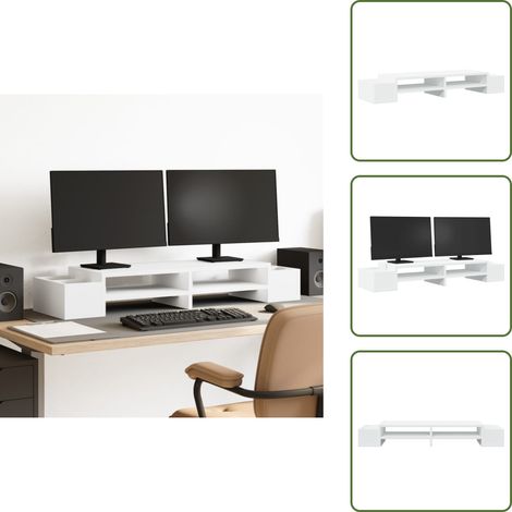 The Living Store Supporto Monitor con Contenitore Bianco 100x27x15 cm Truciolato - Ripiano monitor
