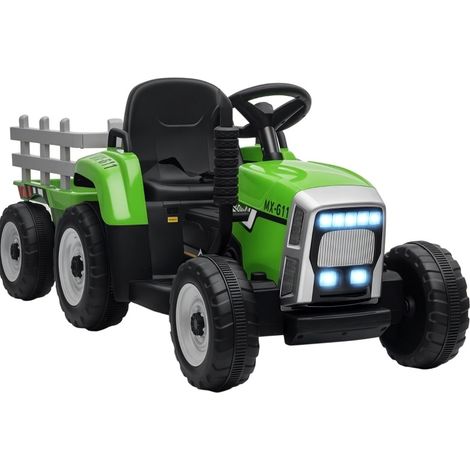 Tractor eléctrico infantil con remolque y mando parental, verde y negro, HOMVRA (1/3)