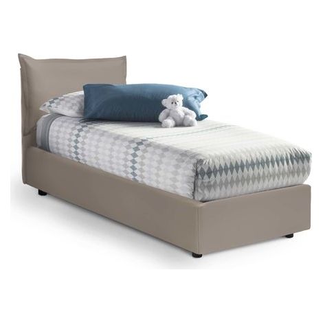 Talamo Italia Einzelbett Livia, Containerbett mit Kunstlederbezug, 100% Made in Italy, Seitliche Öffnung, passend für Matratze 80x190 cm, Turteltaube (1/5)
