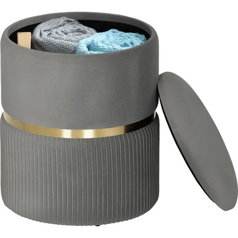 Storage Ottoman, Velvet-Feel Padded Lid, 36 x 36 x 44 cm, Grey (1/5)