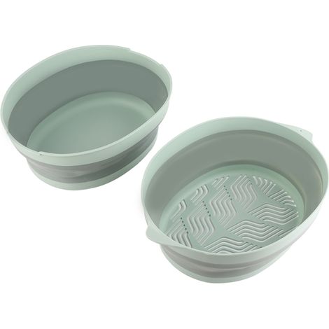 Panier de rangement pliable à double couche pour fruits et légumes, idéal pour cuisine, voyage et extérieur - Design séparable et portable, grande capacité, couleur verte.