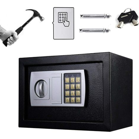 8,5L Coffre Fort, Meubles Coffre-fort avec Serrure à Combinaison, 2 Clés d'urgence, coffre fort mural Pour la maison, Hôtel, Boulons de Verrouillage en Acier, 31x20x20cm, Noir