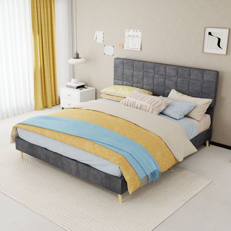 Bett Doppelbett 160x200 Polsterkopfteil Samt Grau OKMYHOME (1/5)