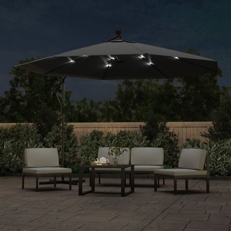 Parasol en porte-à-feux, Parasol pour Balcon Jardin Plage Terrasse, et poteau métallique 350 cm Anthracite OIB3275E (1/5)