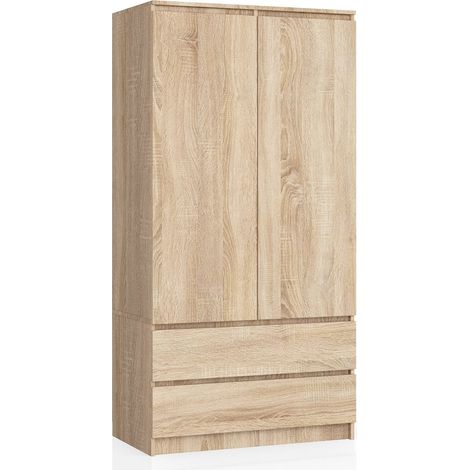 Armadio: 2 ante, 2 cassetti, 90 x 180 x 51 cm, rovere Sonoma (1/4)