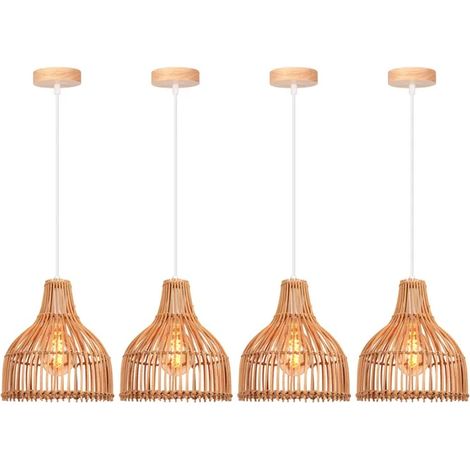 4pcs Suspension Luminaire Industriel Lustre Vintage en Bambou Abat-jour Design Gourde Plafonnier Ajustable pour Salon Chambre (1/5)