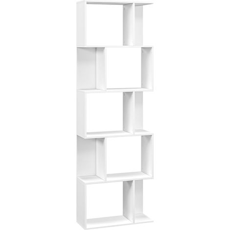 Meuble Bibliothèque en Bois à 5 Étagères avec Séparateur, 60x24x184.5 cm, Blanc (1/5)