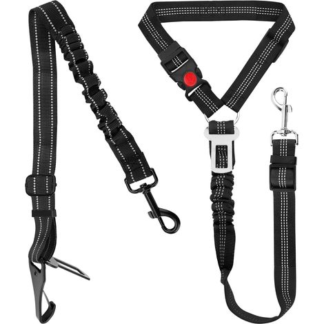 Ceinture Sécurité Chien Voiture 2 Pièces, Réglable et Élastique avec Absorption des Chocs, Fixation Double (Appui-tête (1/5)