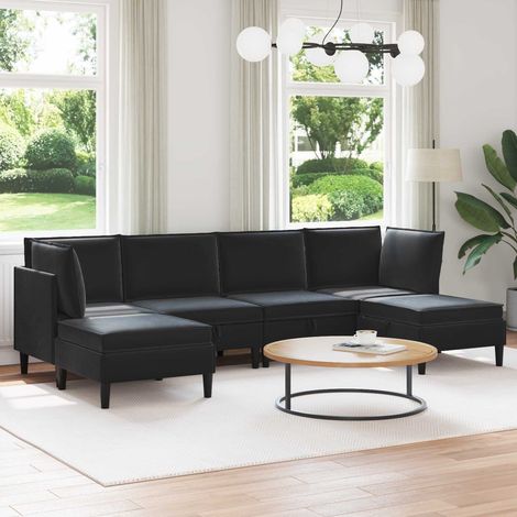 vidaXL Wohnzimmergarnitur mit Kissen mit Speicher 6 pcs Schwarz Samt (1/5)