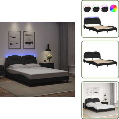 The Living Store Cadre de lit avec LED sans matelas noir 140x190 cm - Lit Plateforme - Lit Design - Lit Moderne - Cadre Lit - Tête De Lit Capitonnée
