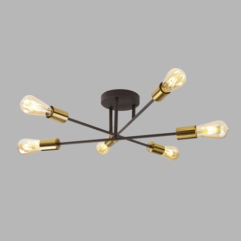 Searchlight Armstrong - Plafoniera a 6 luci semi filo nero opaco, ottone satinato, attacco E27 (1/5)
