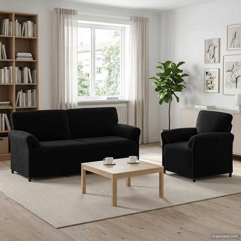 vidaXL Juego de Sofá 2 uds. Negro Terciopelo (1/5)