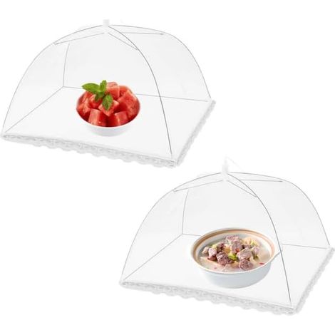 2 Pièces Cloche Alimentaire Pliable - Housse Anti-Mouches en Maille Réutilisable Blanche, Cuisine, Couverture Alimentaire pour Protection des Fruits, BBQ, Pique-Nique et Camping. (1/4)