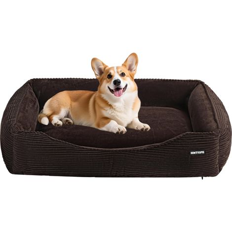 Panier pour chien de taille moyenne en velours côtelé, lavable, 90 x 75 cm, marron (1/5)