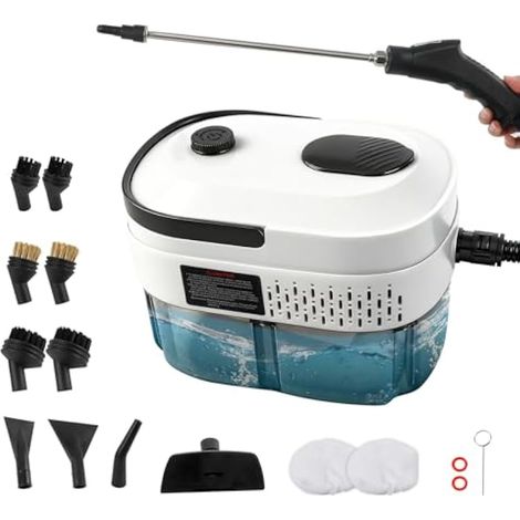 Nettoyeur à vapeur manuel, nettoyeur à vapeur de 2500W avec réservoir d'eau de 1,4 L, 3 niveaux de vapeur et 12 accessoires, nettoyeur vapeur haute température polyvalent pour le sol, la cuisine, les (1/5)