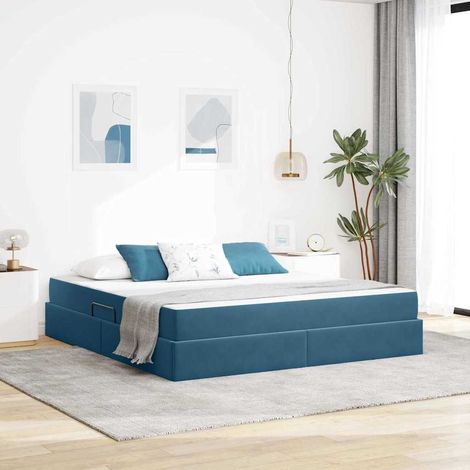 Aufbewahrungsbett mit Matratze Dunkelblau 180 x 200 cm Samt (1/5)