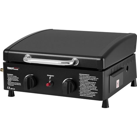 Royal Gourmet Tischgrill Gas , 2 Brenner Gasgrill mit 5 kW, Gasplancha mit Deckel Kompakt Balkongrill für Camping, Garten, Terrasse