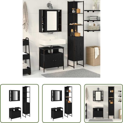 vidaXL Spiegelschrank - Badezimmermöbel-Set 3 pcs Schwarz Eichen-Optik Holzwerkstoff (1/5)