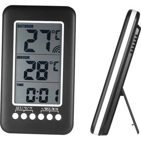 Termometro wireless per interni, display LCD ℃/℉, termometro digitale per interni/esterni con orologio e misurazione della temperatura. (1/4)