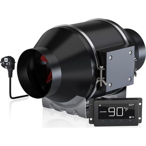 Rohrventilator Ø 100 mm 360 m³/H Abluftventilator mit Temperatur- und Feuchtigkeitsregler für Booster, Zuchtzelte, Hydroponik, Landwirtschaft, Gewerbe, Zuhause, Badezimmer, Fabrik (1/5)