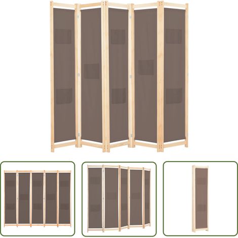 The Living Store Cloison de séparation 5 panneaux Marron 200 x 170 x 4 cm Tissu - Cloison De Séparation - Pare-vue - Cloison Pliable - Cloison Décorative - Séparation Pièce (1/5)