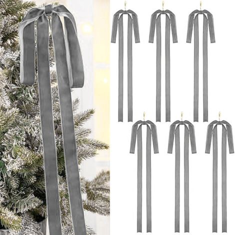 Ribbon Noeud - Velours Gris - 5 x 7 Pouces - Décoration de Noël Arbre Guirlande Cadeau Mariage Intérieur - 1 Pièce (1/5)