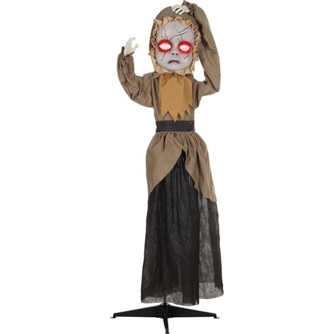 Poupée effrayante pour décoration d'Halloween, tête mobile, yeux rouges, fonctionne à piles (1/5)