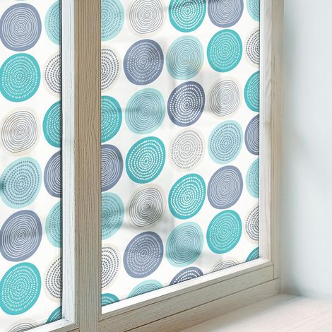 Fensterfolie 200x100 cm Blickdicht Dekorfolie PVC Dekorativ Folie für Schlafzimmer Selbstklebend Sichtschutz Fenster Milchglas Geometrische Kreise