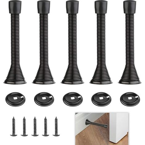 Lot de 5 butées de porte à ressort en métal, butées de porte à ressort murales, ressorts de porte de 80 mm de long